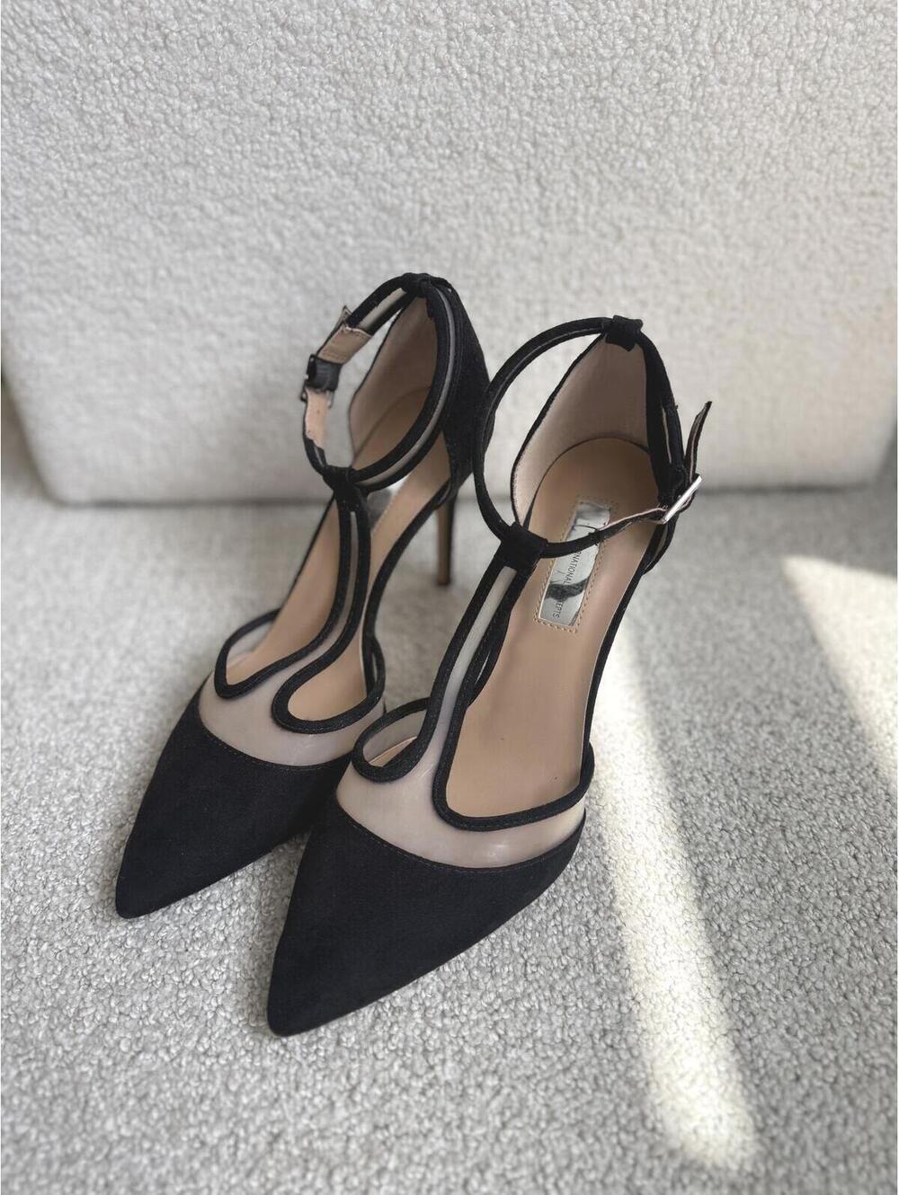 INC International Concepts Kaeley Black Suede T-Strap Pumps Stiletto Heels 7.5M
